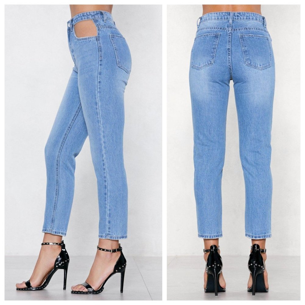 Nasty Gal Monokrom Out of Pocket Hip Cut Out High Waist Ankle Jeans - Picture 2 of 2